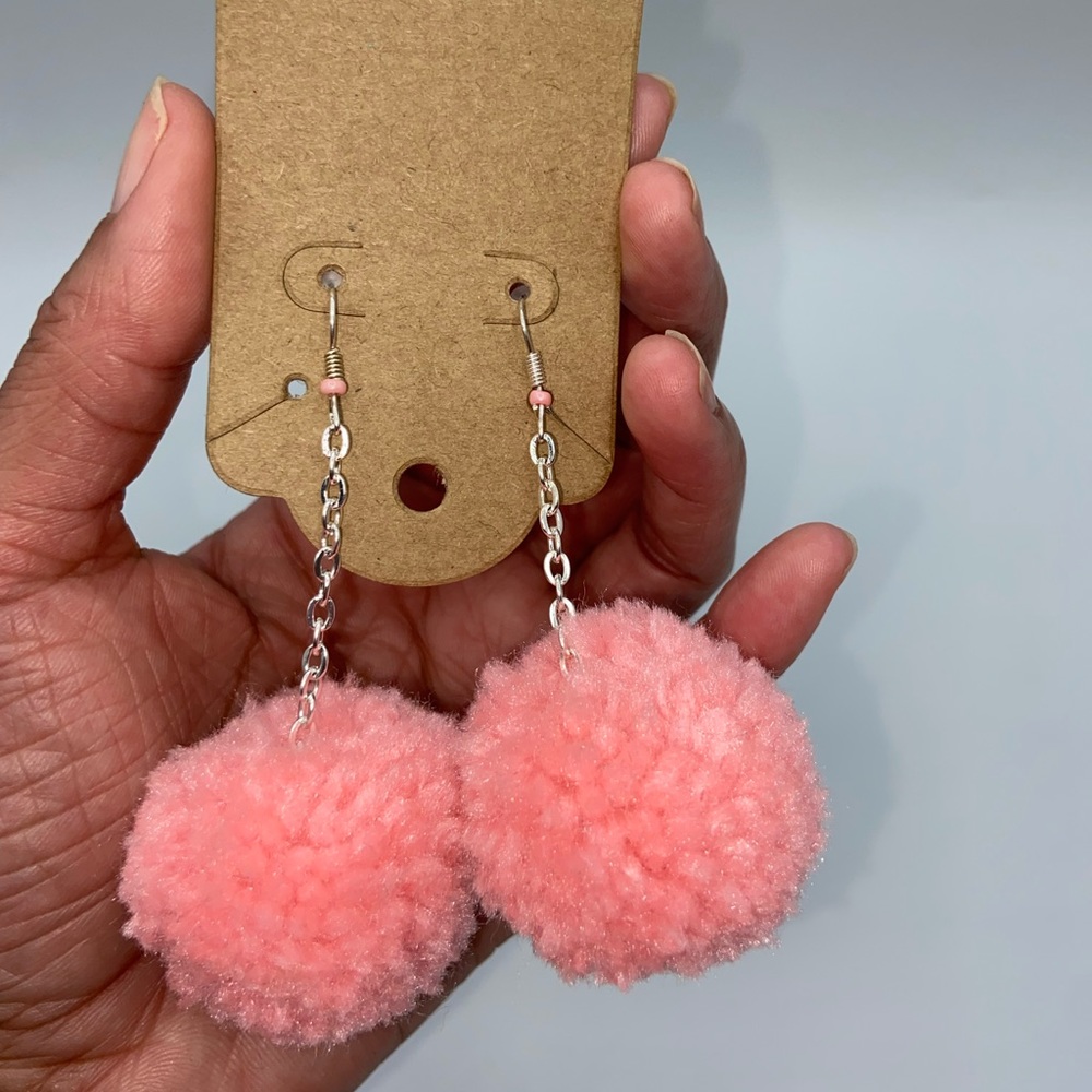 Pink Handmade Pink Pom Pom Earrings